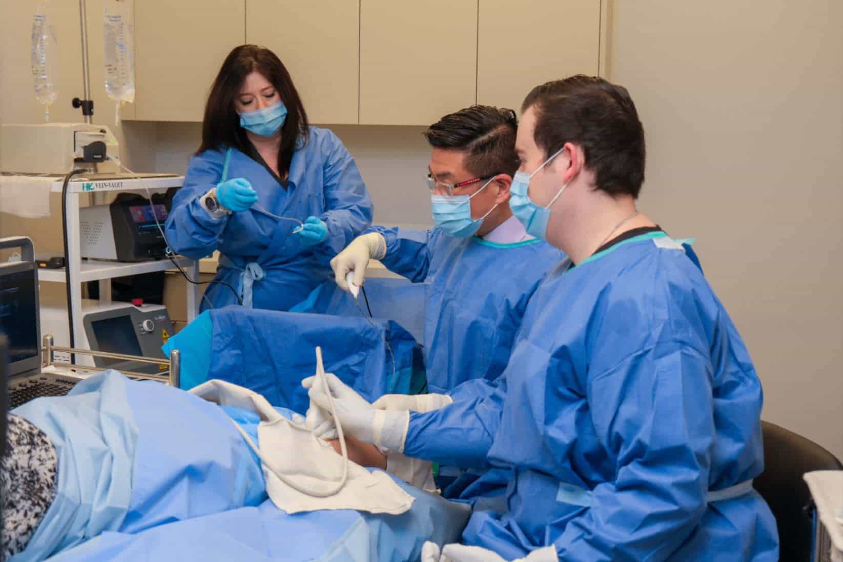 Physician-led vein procedure being performed by the Miami Vein Institute team in office